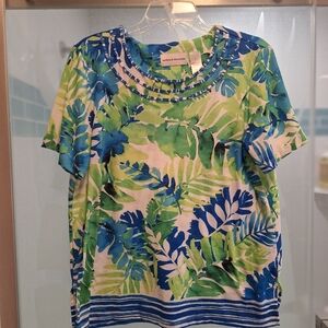 Alfred Dunner Green and Blue Leaf Print Top